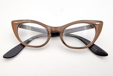 Antique Cat Eye Bausch  Lomb 46-18 Brown/Black Eyeglasses Frame Only
