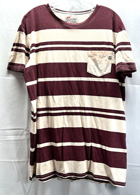 Quiksilver XL Mens Short Sleeve T-shirt Maroon Cream Stripes Boxy Oversized