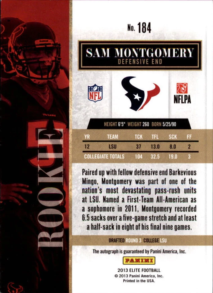 2013 Elite Turn of the Century Autograph #184 Sam Montgomery RC Rookie AUTO /299 - Image 2 of 2