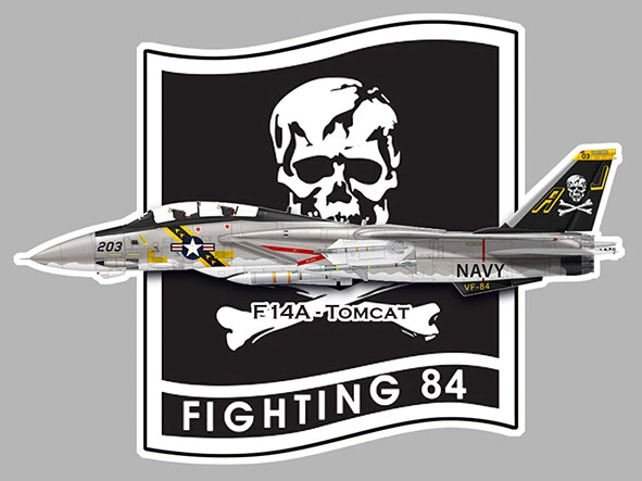 STICKER GRUMMAN TOMCAT F14 FIGHTING 84 JOLLY ROGERS SQUADRON 9cm AVION AV008