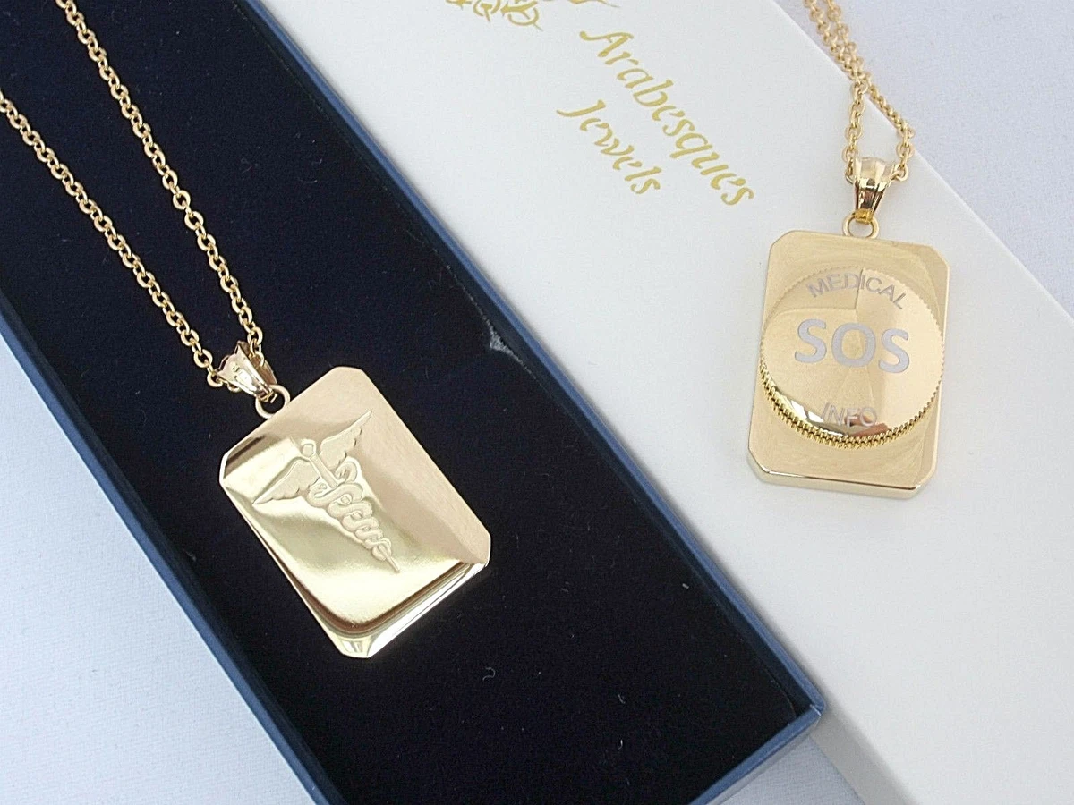 DELUXE STAINLESS STEEL SOS MEDICAL ALERT NECKLACE WATERPROOF TALISMAN MEN LADIES