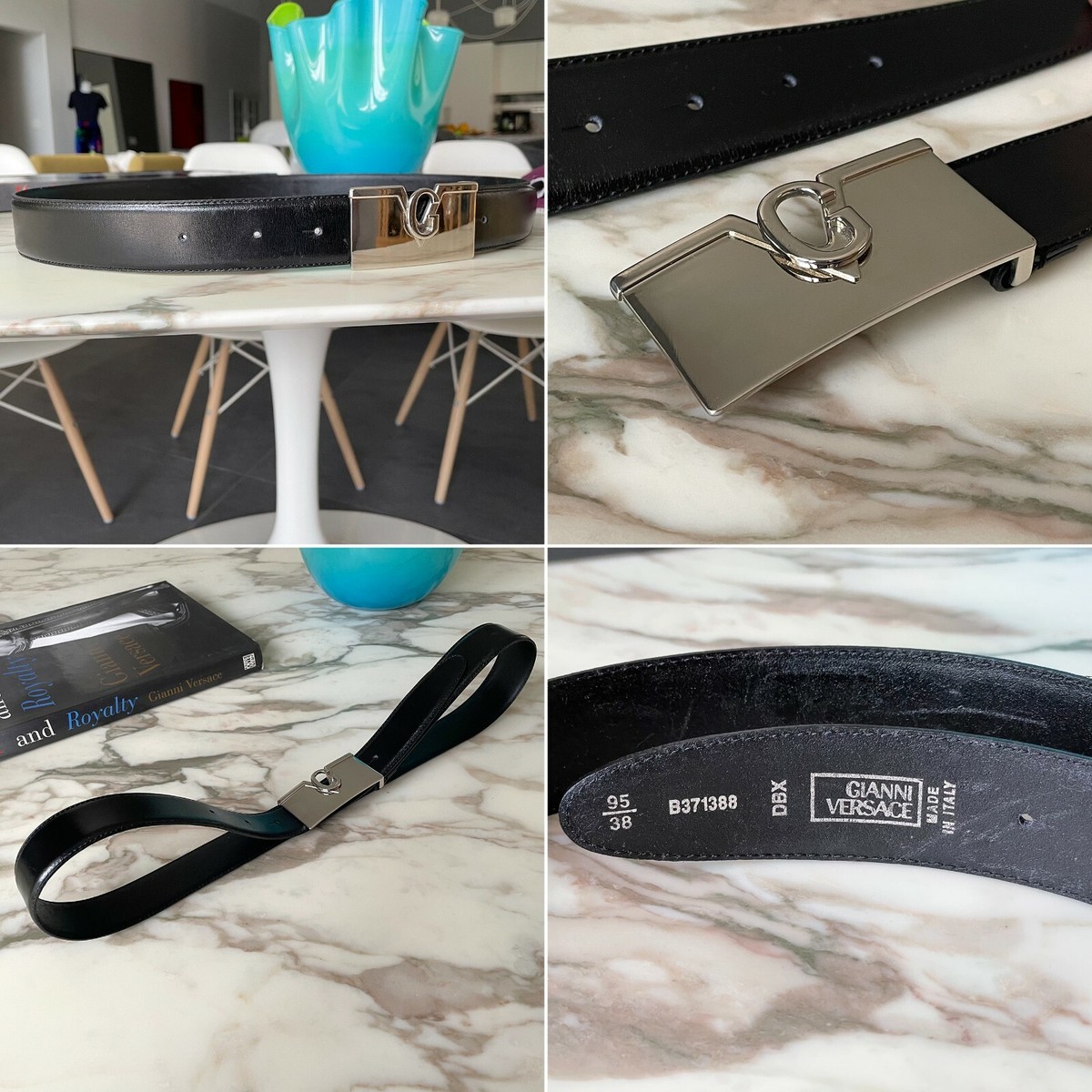 GIANNI VERSACE belt black leather with GV logo size 95/38 