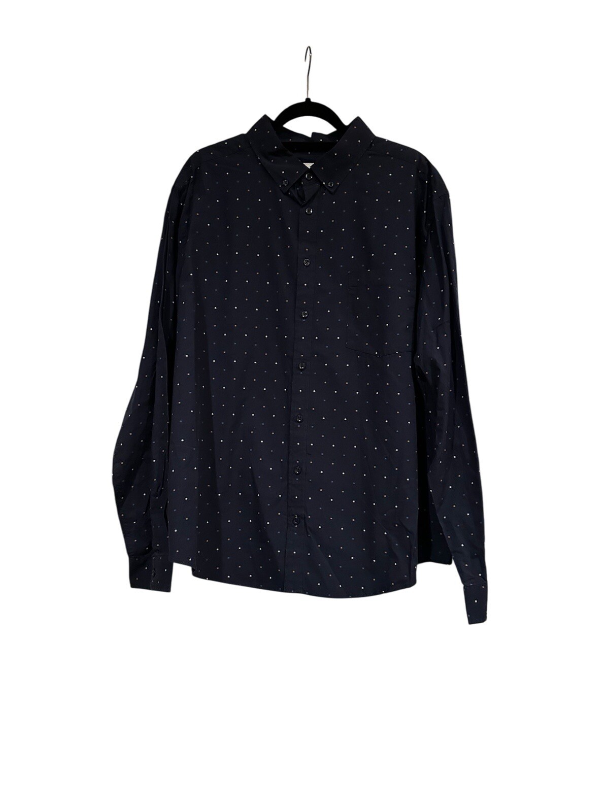 Men’s Blue Dotted Casual Long Sleeve Button-Down Shirt Size 2XL