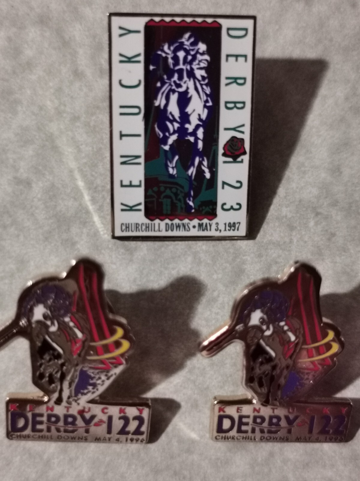 3 Vintage Kentucky Derby Lapel Hat Pins 1996 & 1997 Churchill Downs 122/123