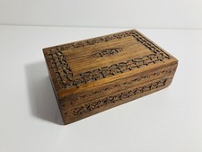 Wooden Carved Box Hinged Keepsake Treasure Box Ornate W/ Lid 5.5 x 3.5 EUC