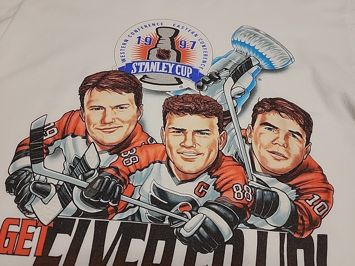 vtg 90s PHILADELPHIA FLYERS STANLEY CUP 97 CARICATURE LINDROS