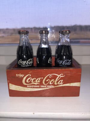 COCA COLA 90'S Miniature Bottles 6 different languages w Wooden