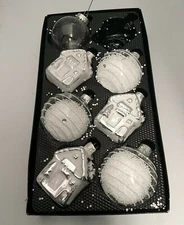 7 New Winter Wonder Lane Glass houses and Round Popcorn Spheres Ornaments 3"