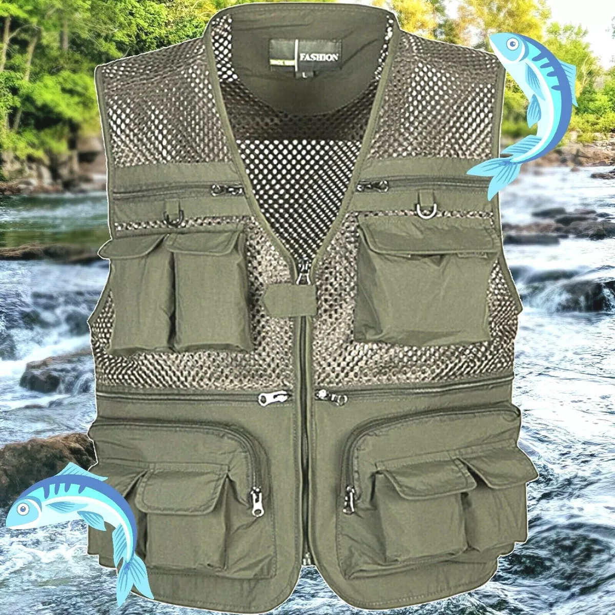 Fishing Vest Outdoor Multi Pockets Mesh jacket, Chaleco de Pesca, size up  to 7X