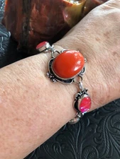 Orange Coral & Opalite Flower Bracelet fits wrist 5.5-6.5 Artisan Southwest