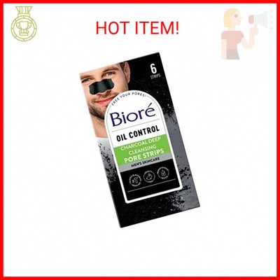 Biore Men's Blackhead Remover Pore Strips, Charcoal Deep Cleansing Nose Strips f
