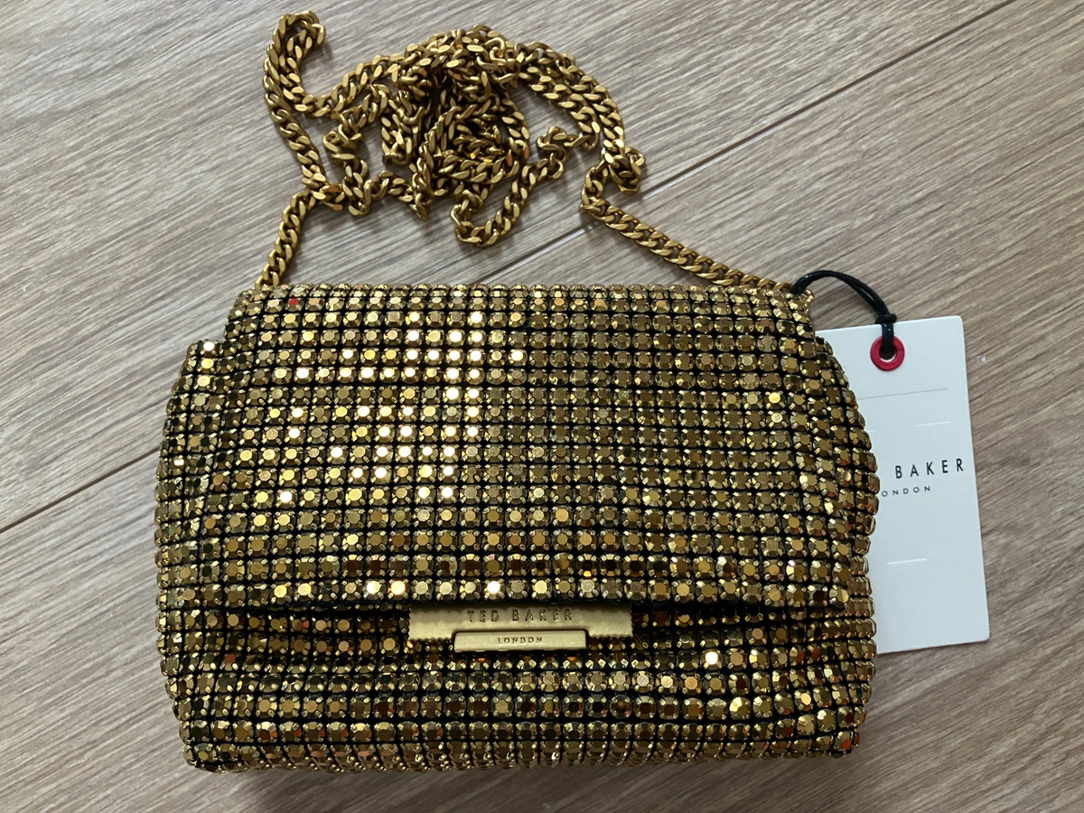 Ted Baker Glitter bag Gold Crystal Mini Cross-Body Bag BNWT RRP