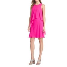 LAUREN by Ralph Lauren Plus Hot Pink Tiered Overlay Shift Dress Size 16