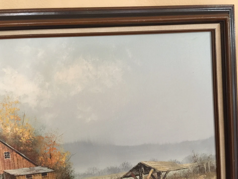 J Medina Original Oil Painting On Canvas, Country Barn, Framed, 35" x 23 1/2" - Image 4 of 4