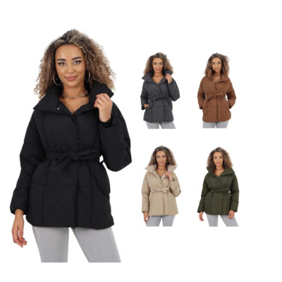 Elevate Your Winter Style italienische Damenjacke mit Gürtel und Kapuze Mantel gesteppt wattiert
