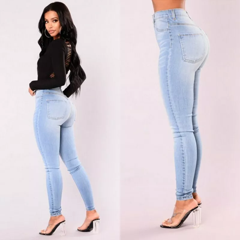 Pantalones Vaqueros Ajustados Para Mujer Jeans Elásticos De Cintura Alta  Casual