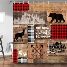 Cabin Bear Shower Curtain, Country Wildlife Deer Forest Decor Bathroom