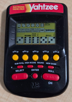 1995 Electronic Handheld Yahtzee Game Black MB Milton Bradley Tested Works