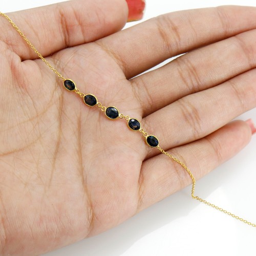 Natural Blue Sapphire bracelet 14k solid yellow gold Sapphire bracelet Love gift - Picture 4 of 4