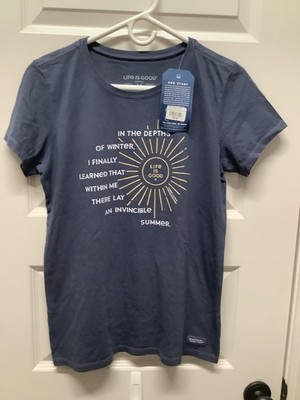 NWT Life Is Good Invincible Summer Women's Medium Crusher Blue S/S T-shirt