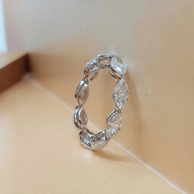 3CT Marquise-Cut Moissanite Full Eternity Engagement Ring 14k White Gold Plated