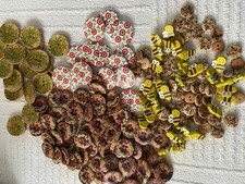 Job Lot - Wooden Buttons - Assortment of Floral, Butterfly And Bumble Bee