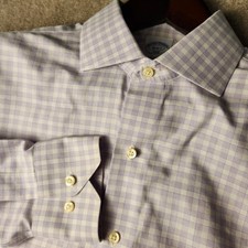 Brooks Brothers Button Down Mens 16 34/35 Lavender White Check Slim Fit Shirt