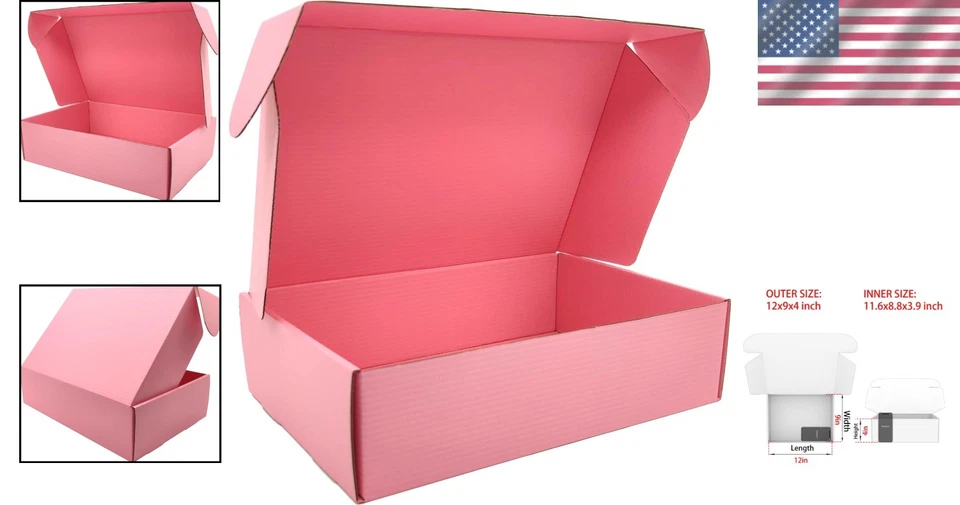 Pack of 20 Elegant Pink Shipping Boxes 12x9x4 Inches - Eco-Friendly Design - Image 2 of 4