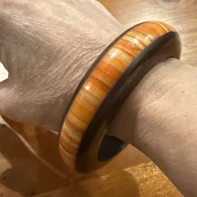 Handcraft Horn Bone and Wood Bangle Bracelet 3 Inch Wide #E284