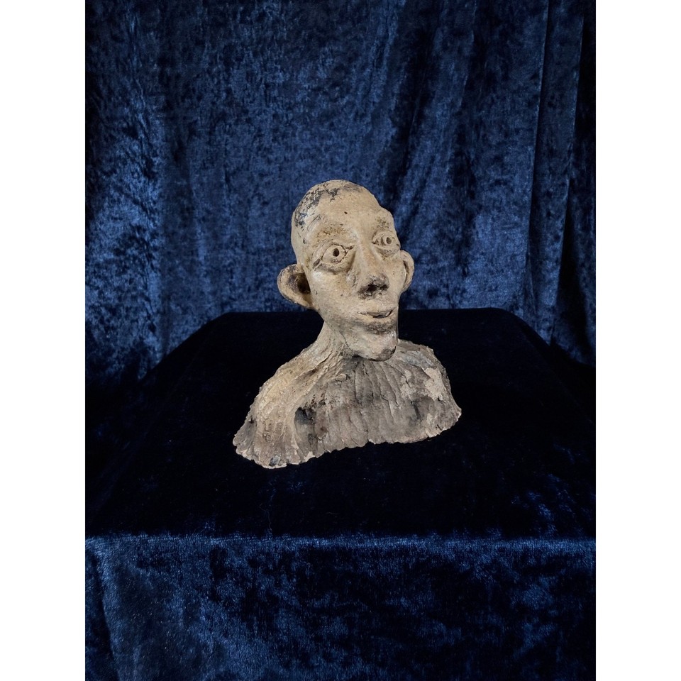 Vintage Stoneware Sculpted Head - One of a Kind Original Art Object & Curiosity