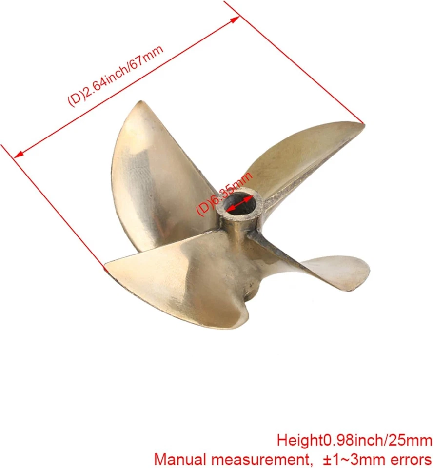 Aluminum Alloy RC Boat Propeller 67mm 4 Leaves 1/4" Shaft for Speed Racing - Image 4 of 4