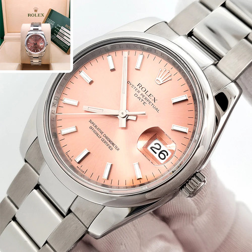 2011 Rolex Oyster Perpetual Date 34mm 115200 Salmon Index Steel Watch Box papers