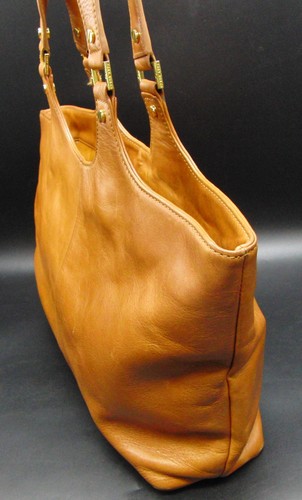 Authentic Tory Burch Tan Cognac Brown Leather Tote Handbag With Double Straps - Picture 3 of 9