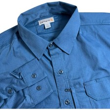 Carhartt Mens XL Blue Rugged Flex Long Sleeve Button Up Work Shirt Vented