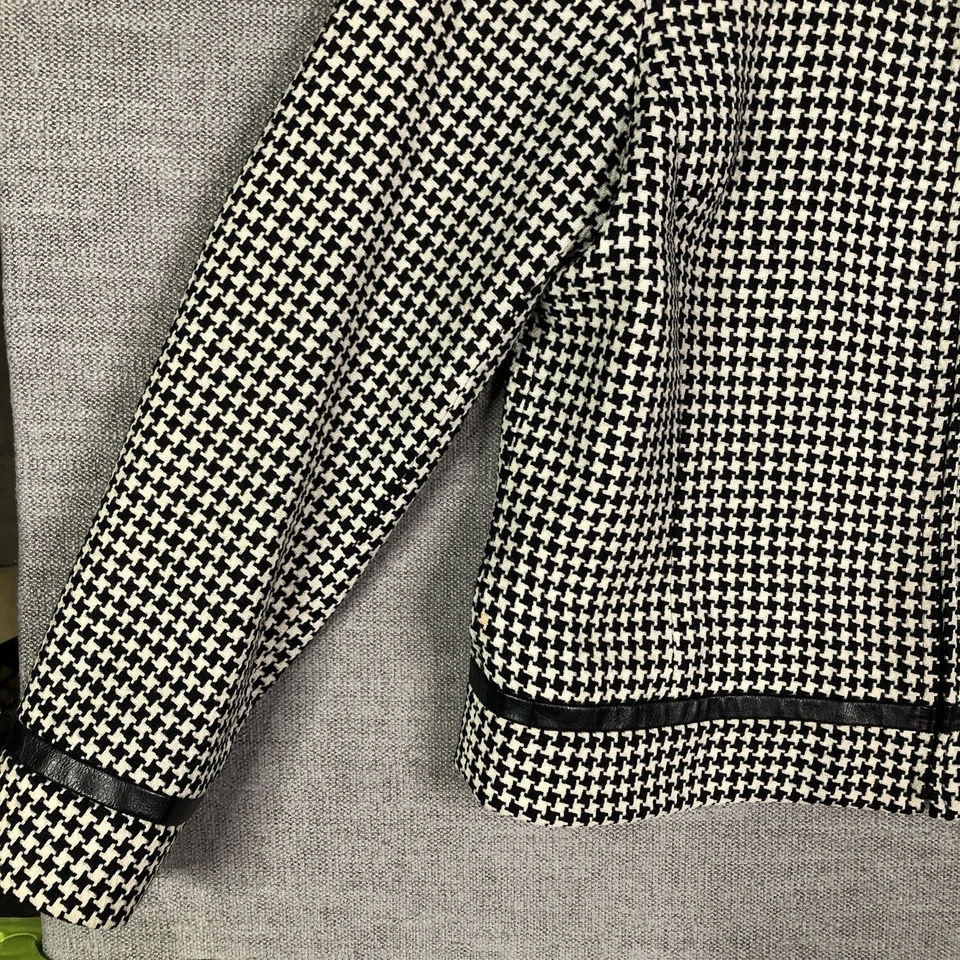 Pendleton Jacket Womens 8 Black White Houndstooth Wool Leather Trim USA Made - Image 4 of 4