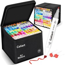 Complete 100 Color Art Marker Set - Smudge-Proof Dual Tip with Organization Case