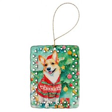 Corgi Holiday Sweater Dog Porcelain Ornament
