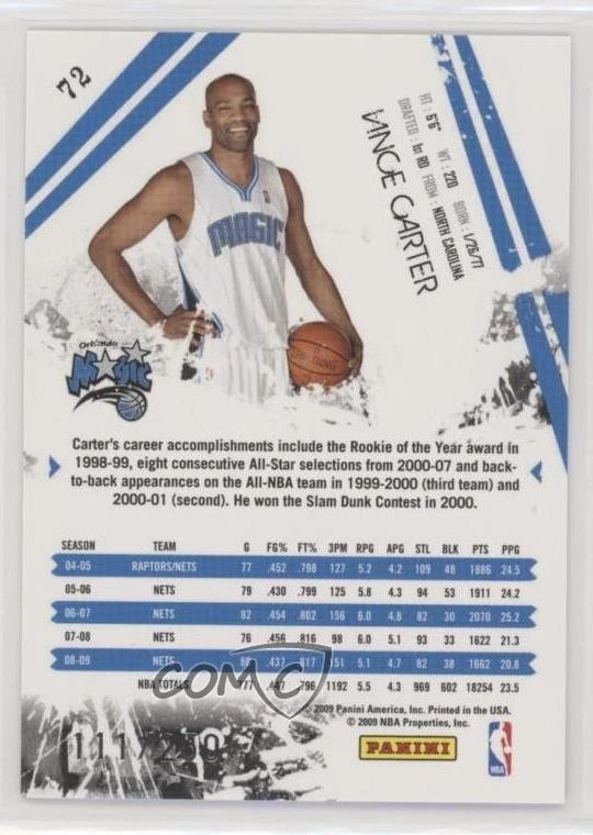 2009-10 Panini Rookies & Stars Longevity Ruby /250 Vince Carter #72 HOF - Image 2 of 2