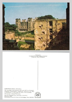 Postkarte - Hardwick Hall Derbyshire New Hall von Old Hall Ruinen aus gesehen UNBESPIELT