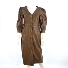 ZARA Faux Leather Puff Sleeve Midi Shirt Dress Brown size M Smart Modern Look