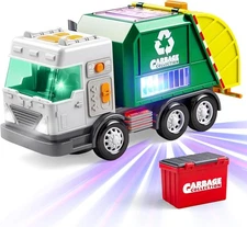 LED Garbage Truck Toy Set Includes Dumpster, Toy Truck with Mode Switch & Vol...