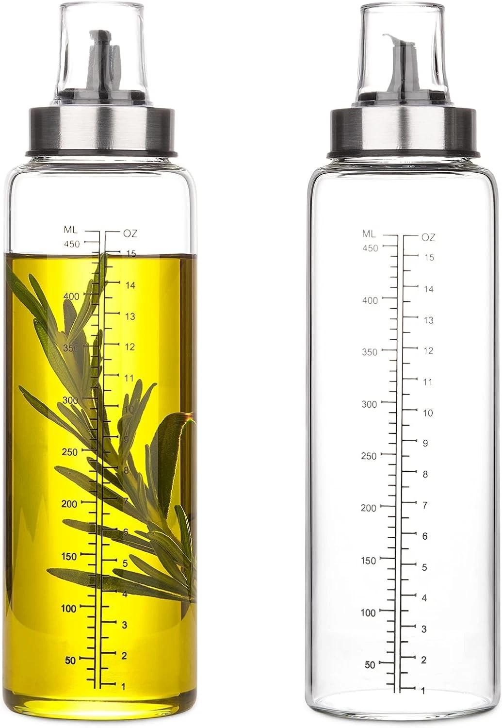 Hotder 500ml Glass Oil Dispenser with Drizzler, Leak-Proof Wide Neck Bottle for