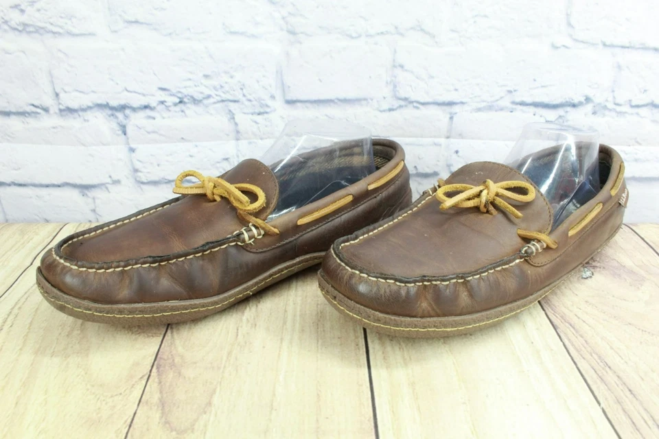 Zapatillas LL Bean para hombre de cuero marrón forradas de franela estilo clásico cosidas a mano 11 M Foto 2 de 4
