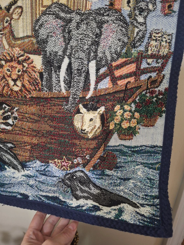 Noah's Ark Woven Tapestry Large Wall Hanging Vibrant Color Many Animals & Plants - Image 3 of 3