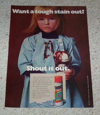 1976 ad page - Shout Laundry stain remover CUTE little redhead GIRL print Advert