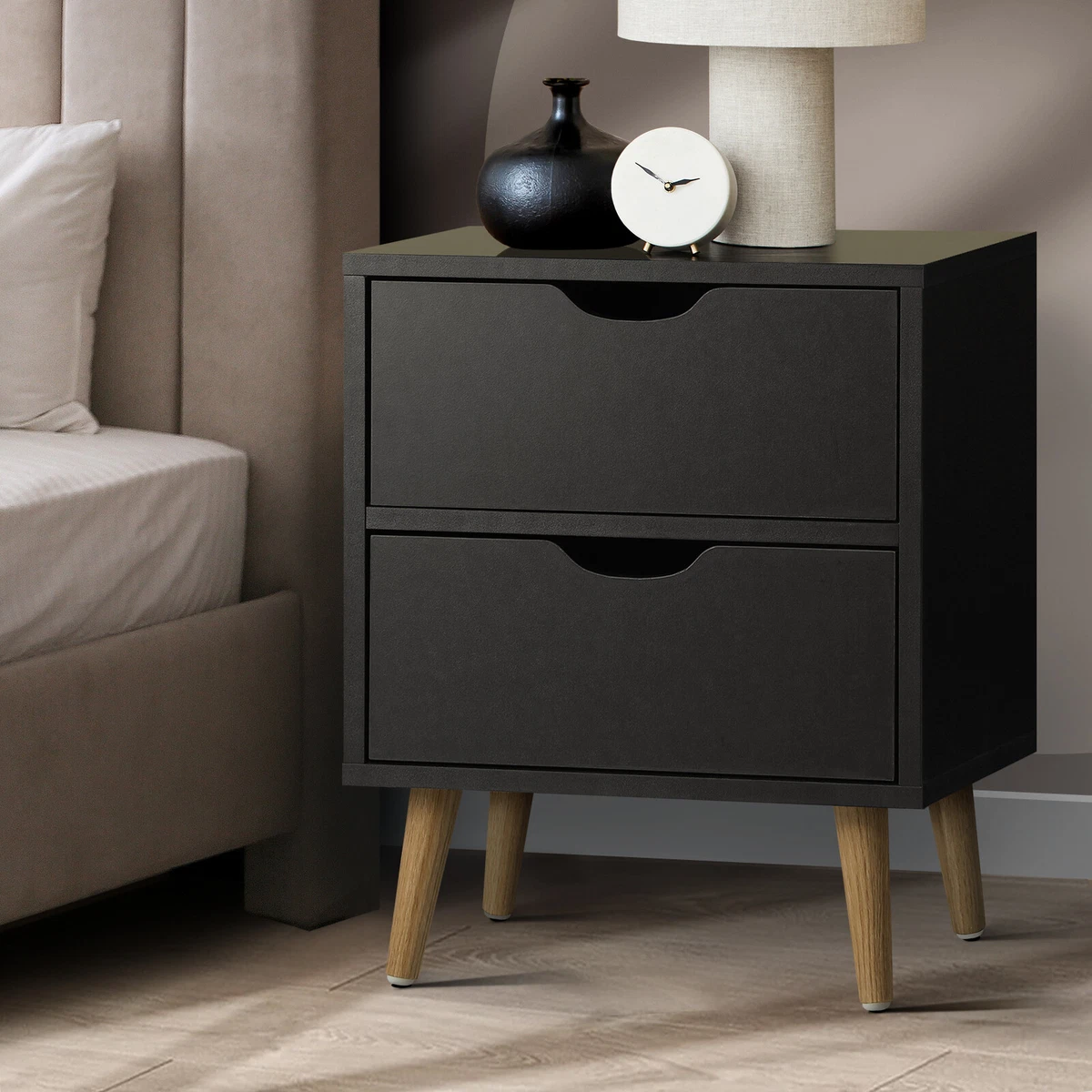 Oikiture Bedside Tables 2 Drawers Side Table Bedroom Furniture