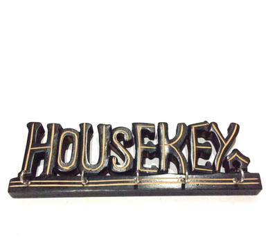 Wooden House Key Decorative Wall Key Holder With 5 Brass Hooks