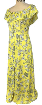 Gianni Bini Dress Shirt Maxi Large Button Down Off Shoulder Yellow New $159