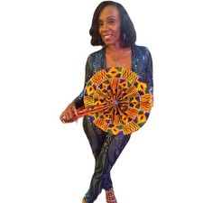 Large African Fan/African Fabric Fan/Ankara Fan/Leather Folding Fan/Multicolor. 