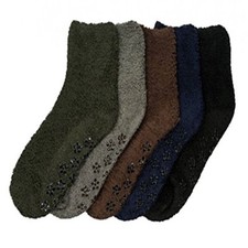 6 Pairs WOMEN COZY FUZZY NON SKID DARK PLAIN WINTER SLIPPER BED SOCKS 9-11 LOT